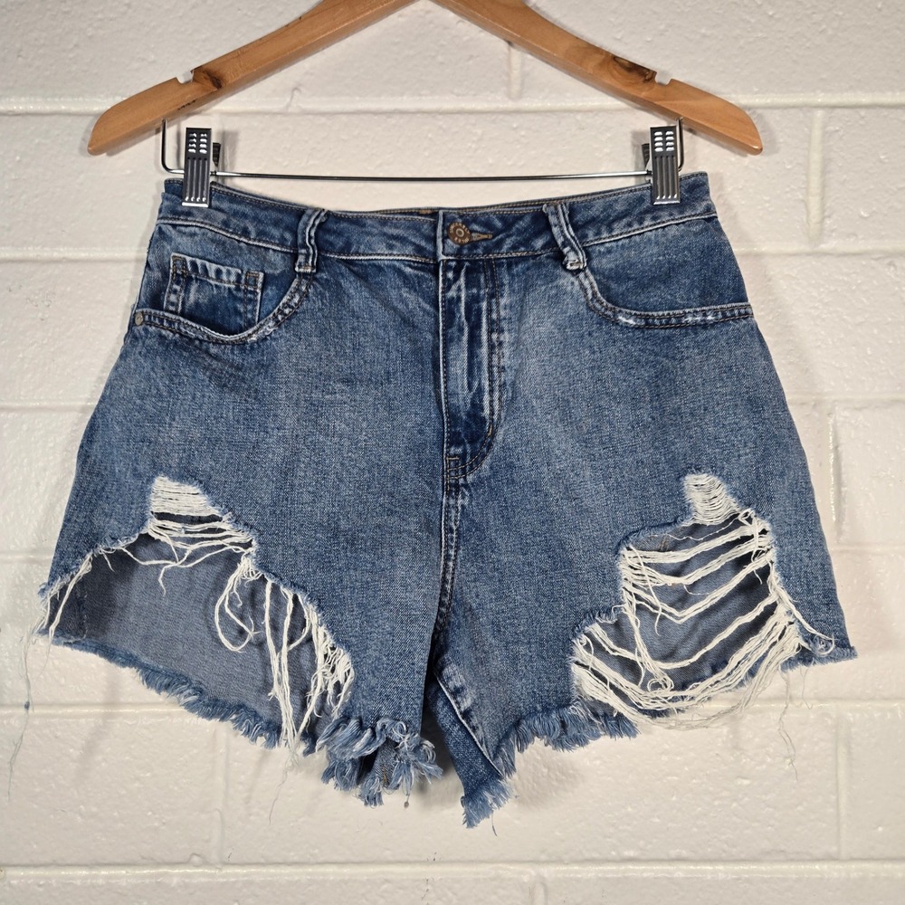Sincerely Jules Distressed Denim Jean Shorts 7 28 High Rise Cut Off Festival